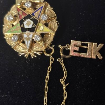 Vintage 14K Gold Diamond Order of The Eastern Star Masonic Pin