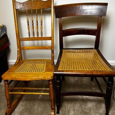 Rocker 17x29x37 And Chair 18x18x34 With Caned Seats