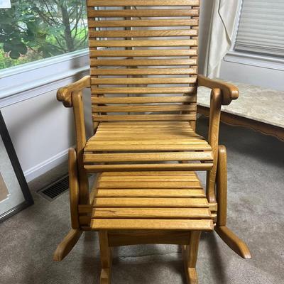 Sittin' Easy Handcrafted Outdoor Oak Reclining Rocker with Footrest