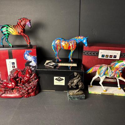 Frederic Remington “The Rattlesnake” 5" Bronze, Trail Of Painted Horses Figurines, & Resin Horses