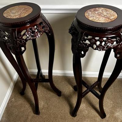 Marble Top Wood Plant Stands 14x36”
