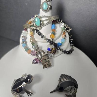 Sterling Silver Turquoise & Stone Accented Bracelets, Rings, Pins 