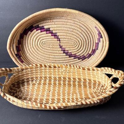 Handwoven Baskets including a Signed Sweetgrass Basket Made in South Carolina, 18x8x3" & 15x11x3"