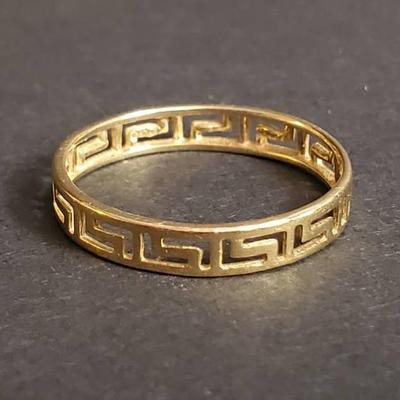 14K Gold Greek Key Band Ring - Size 7
