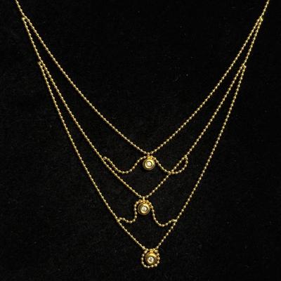 14K Gold Triple Diamond Ball Chain Necklace - 17"