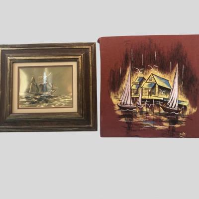Pair of Mid-Century Nautical Wall Art Pieces - Sailboat Themed