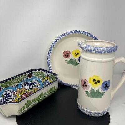 Mexican Pottery Dish Crock Shop Pitcher & Bowl Folk & Cali Charm
