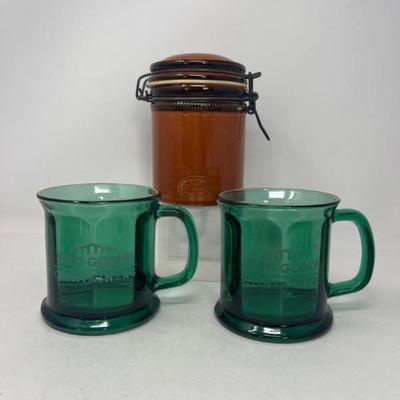 Green Pressed Glass Mugs & Baldelli Italia Hinged Container