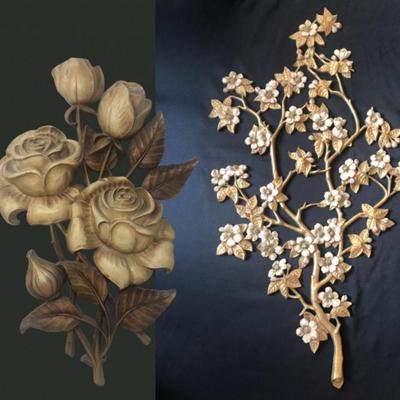 Vintage Wall Art - Syroco Roses Wall Hanging & Cherry Blossom Branch
