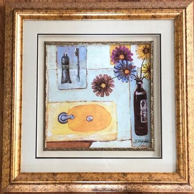 Signed Print by Songge Still Life Scene Flowers & Vanity