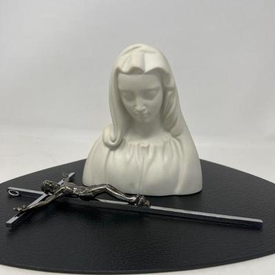Boehm Porcelain Madonna & Pewter-Toned Christ Wall Cross