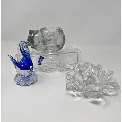 Artful Glass Decor – Murano Swan, Lotus, Waterford Stopper, Cat Votive
