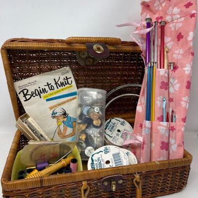 Nifty "Begin to Knit" Kit in Handled Basket