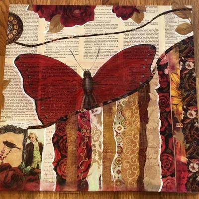 Butterfly & Rose Collage Wall Art – Printed Canvas-Look Panel