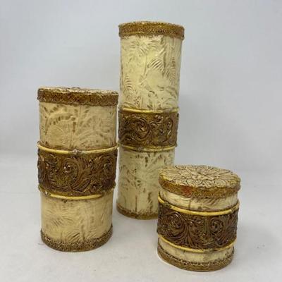 Ornate Designed Pillar Candles – Baroque-Inspired Cream & Gold Accents