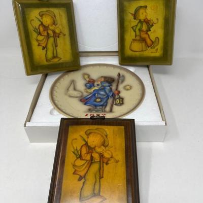 Vintage Hummel Collector’s Set – 1972 Plate in Box + 3 Lacquered 1970s