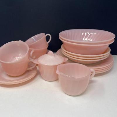 Anchor Hocking Fire King Rose Lustre Swirl Milk Glass Dishes