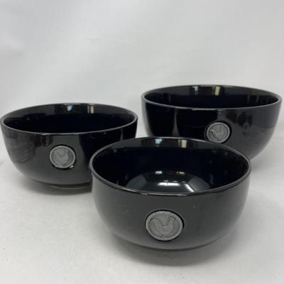 Boston Warehouse Black Nesting Bowls with Rooster Emblems - Set of 3
