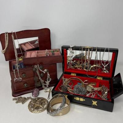 Pair of Vintage Jewelry Boxes with Fashion Jewelry & Watches