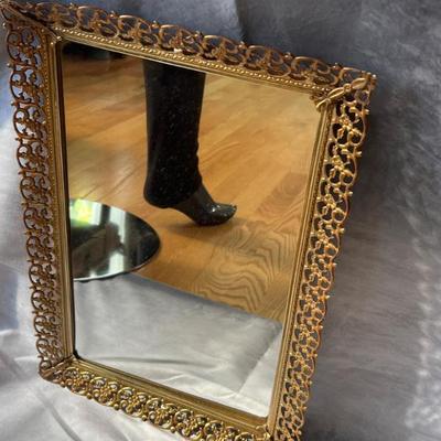 Laced Brass Mid-Century Framed Vanity Mirror