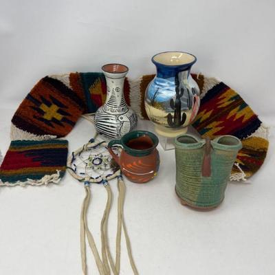 Southwest Pottery Mexican Folk Art Signed Pieces & Textile