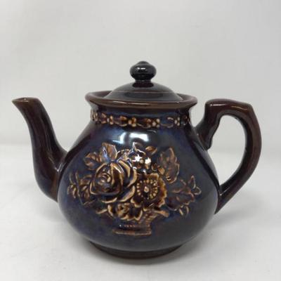 Mid-Century Japanese Teapot – Brown Ceramic with Floral Detail