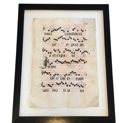 Antiphonary or Gradual Manuscript – Framed Vellum Leaf with Chant