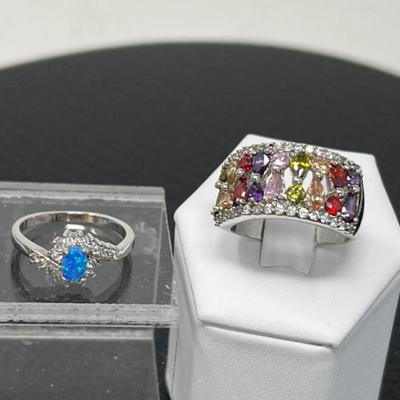 Pair of Sterling Silver 925 Rings with Multi-Stone Designs