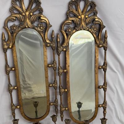 Pair Of Wall Hanging Mirrored Candle Holders