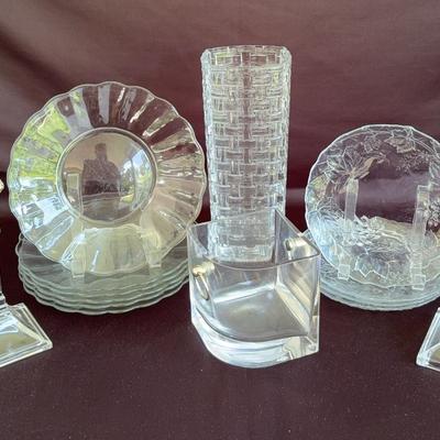 Glass Dishes, Candle Holders, Vase & Ice Bucket  