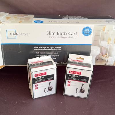 Slim Bath Cart & Delta Towel Hooks 