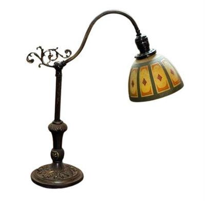 Lot 059   
Antique Art Nouveau Desk Lamp with Painted Shade