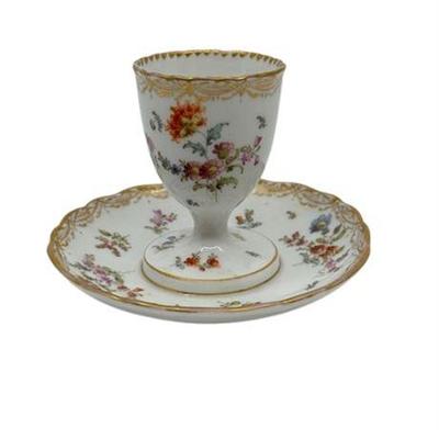 Lot 084  
Meissen Porcelain Egg Cup With Attached Under-plate