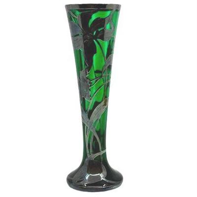 Lot 028   
Art Nouveau Art Glass Vase with Sterling Overlay