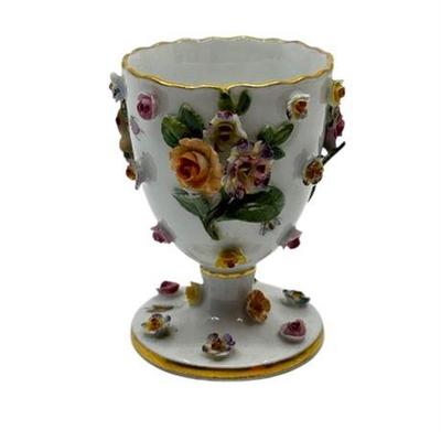 Lot 092   
Meissen Encrusted Porcelain Egg Cup With Floral Overlay, 19th Century