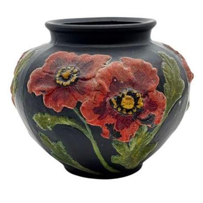 Lot 147   
Tiffin Black Satin Coralene Poppies Vase