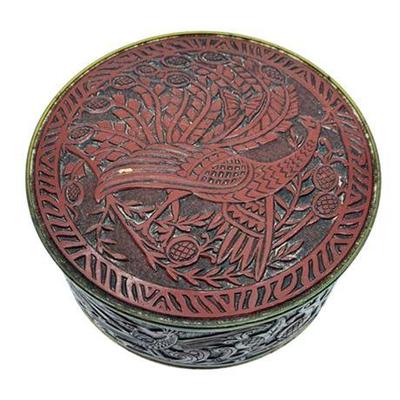 Lot 034   
Vintage Embossed Faux Leather Peacock Design Box