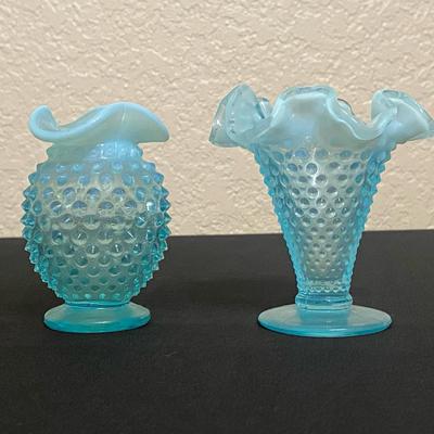 Hobnail Blue Vases 