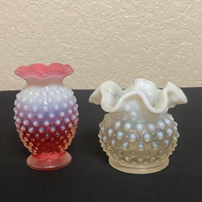 Hobnail Red and White Vases