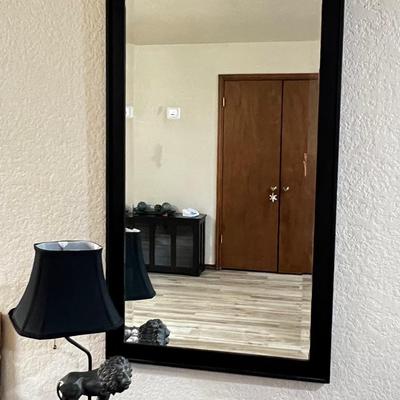 Cast Iron Lion Lamp & Hanging Metal Mirror 