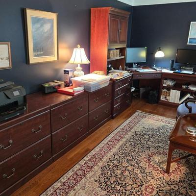 7 Piece Office Set: Desk, File Cabinets, Shelf, & Drawers