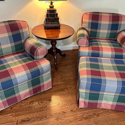 Pair Of Upholstered Club Chairs With 1 Ottoman 