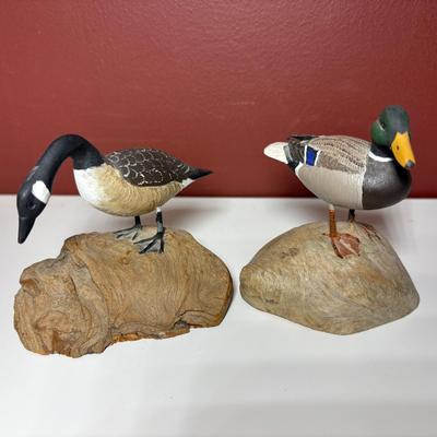 Two Small Hand Carved Decoys By Tad Beach 1970