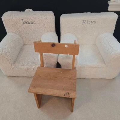 2 Pottery Barn Kid's Chairs, 1 Wooden Child's Chair