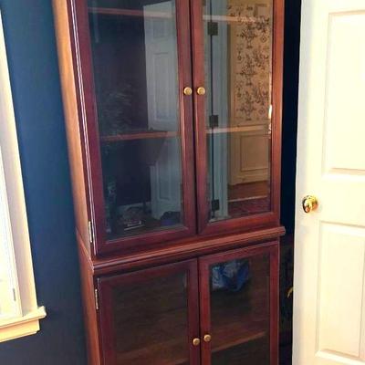 Tall Wooden Cabinet W Glass Front Doors 