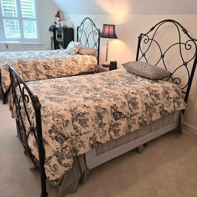 2 Wrought Metal Twin Beds & Night Stand