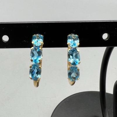 14k Gold Blue Topaz Earrings