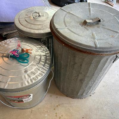 Three Galvanized Containers With Lids
