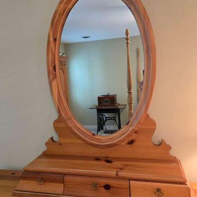  Wood Framed Mirror w Drawers