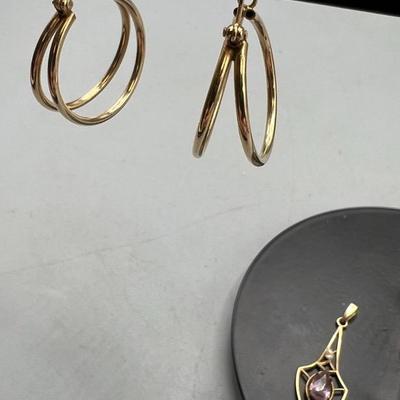 14k Gold Earrings And 10k Gold Pendant